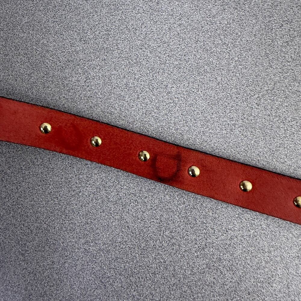 Anne Klein Lion Leather Belt Womens Red Gold Medallion 90s Metal 1" Animals - Picture 8 of 9